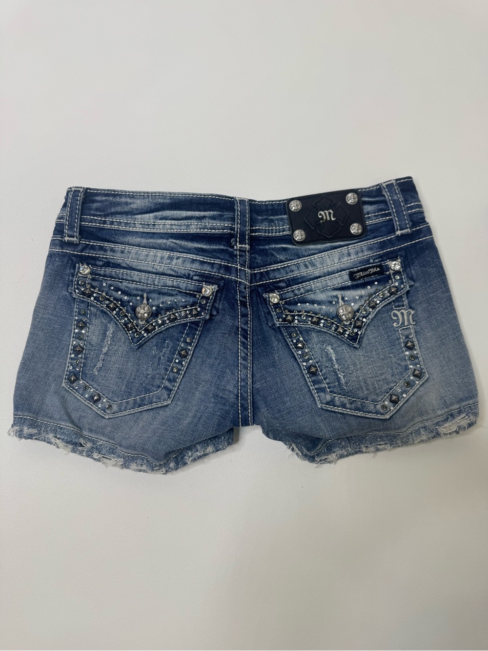 Miss Me Jean shorts distressed embellished buckle 3” size 28
